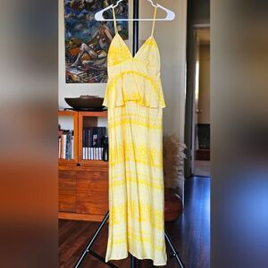 Yellow Printed Maxi Dress with Spaghetti Straps